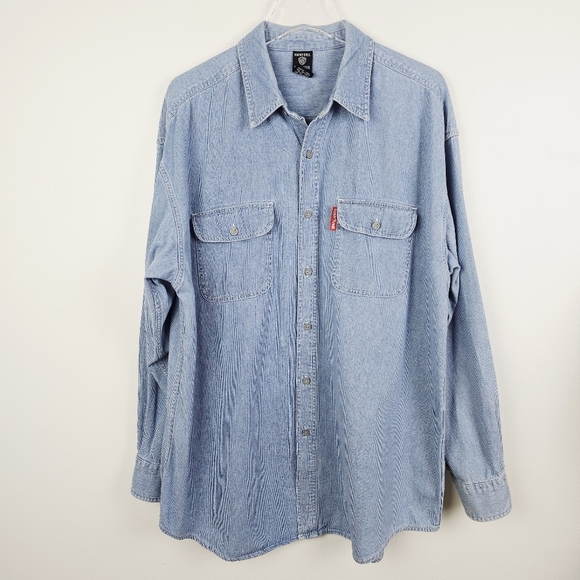 Vintage 1997 Warner Bros Studio Store Looney Tunes Embroidered Denim Shirt XL - Picture 2 of 10